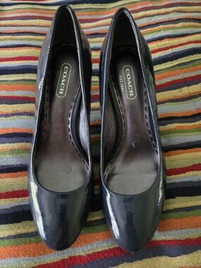 Coach Sheri Navy Blue Patent  Leather Heels 6B Classy, Work Or Event  3" Heels